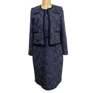 HOBBS Natalie Dress Sleeveless Tweed Navy Blue Jacket Blazer Set Suit Sheath M